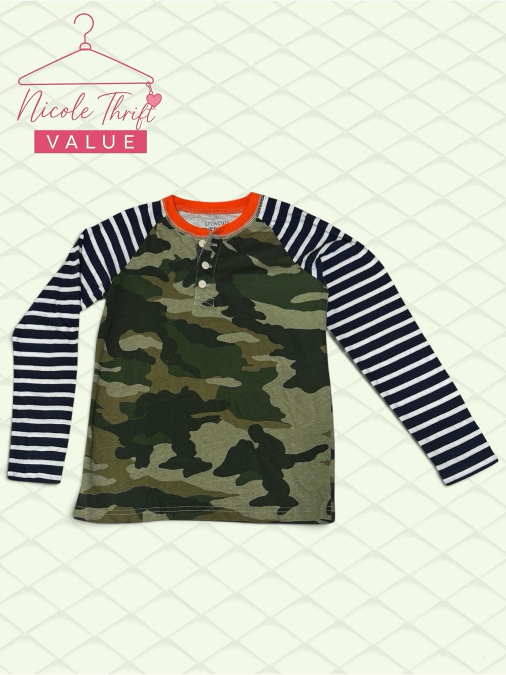 J.Crew Crewcuts Boys Camo Stripe Henley Shirt Size 6-7 | Nicole Thrift Value